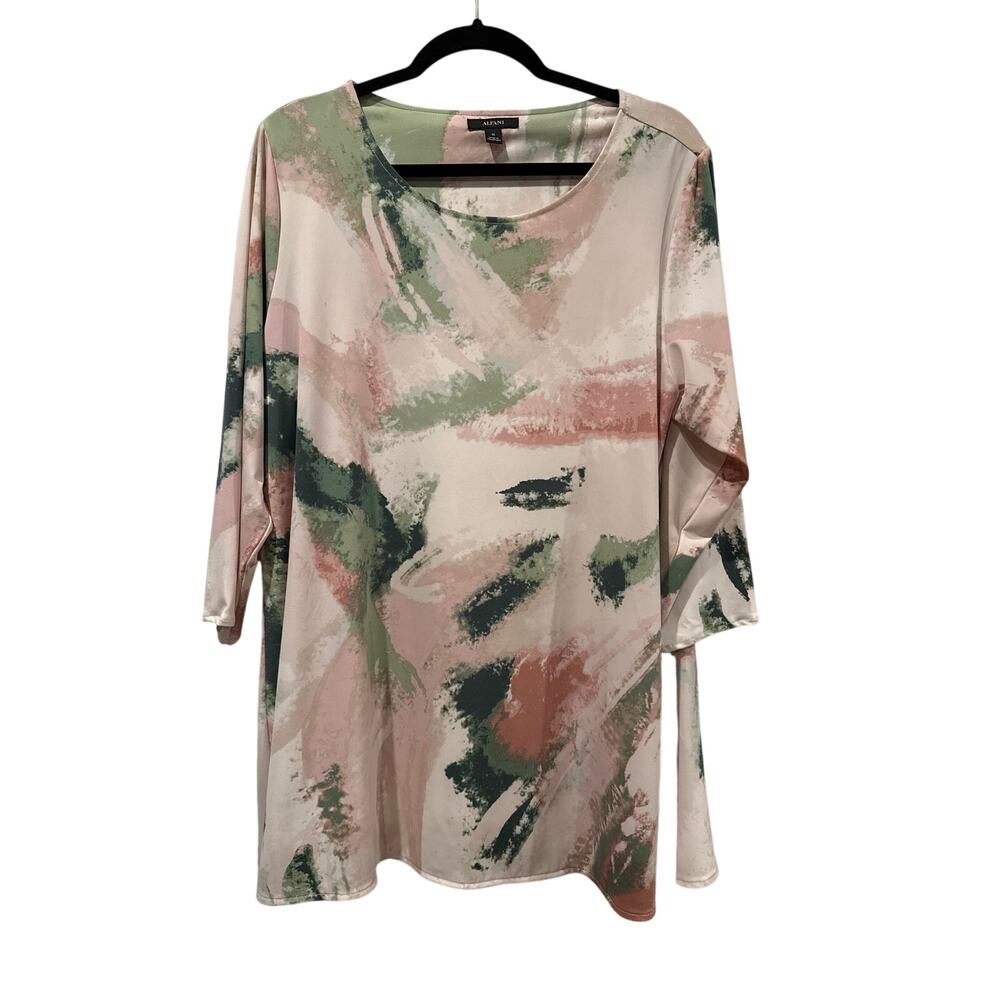 Alfani Brushstroke Print 3/4 Sleeve Tunic Top, 1X